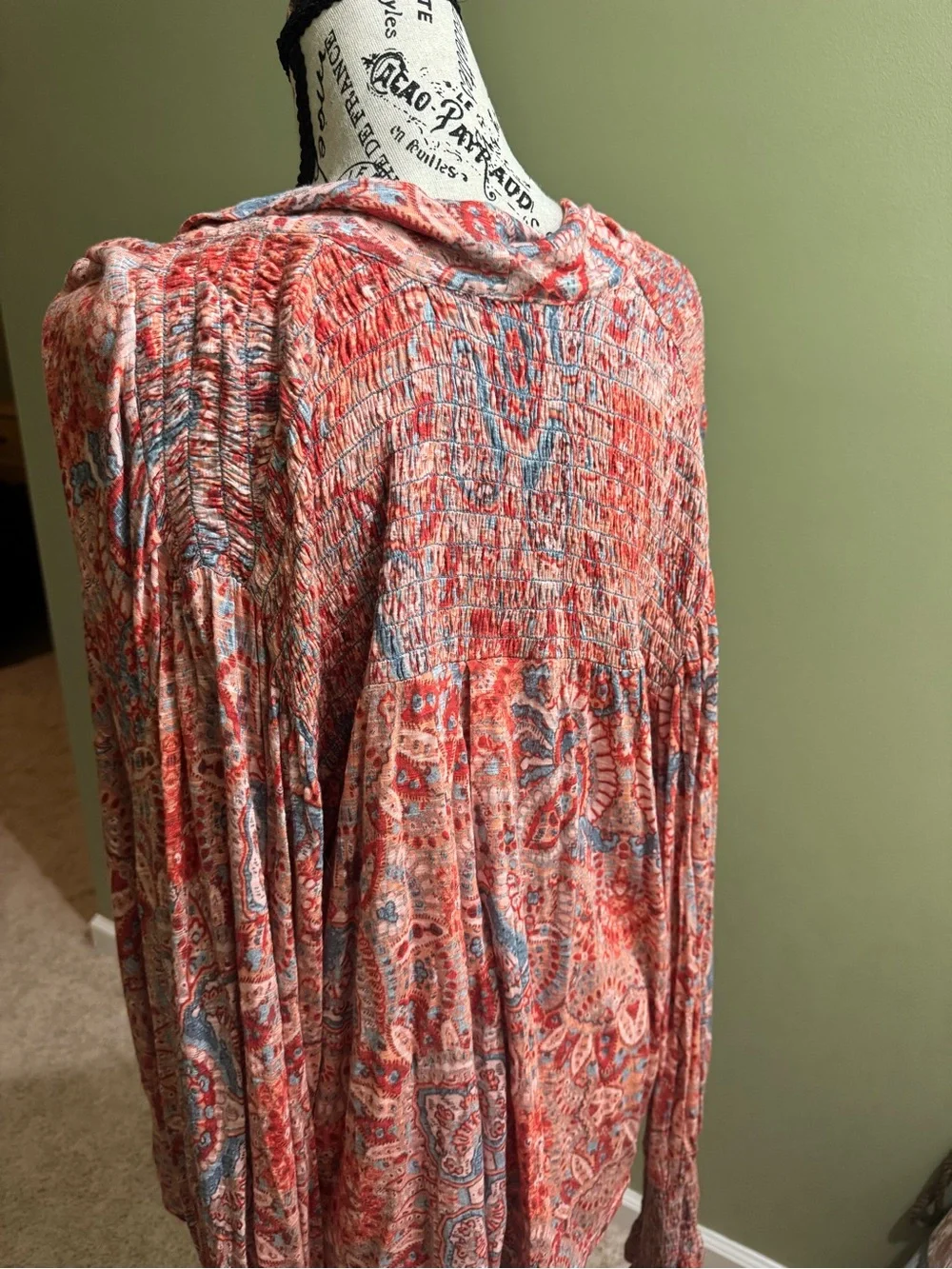 Free People Coral and Blue Paisley Lightweight Cardigan